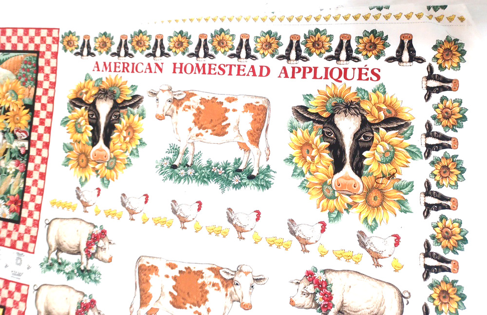 VTG Kessler American Homestead Cow Barn Appliques Panel Cotton Fabric Country